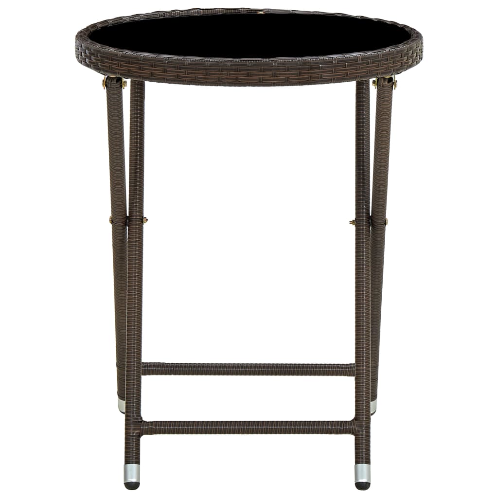 vidaXL Tea Table Brown 60 cm Poly Rattan and Tempered Glass