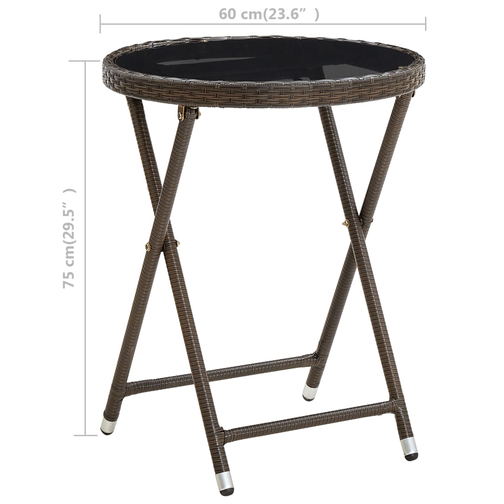 vidaXL Tea Table Brown 60 cm Poly Rattan and Tempered Glass