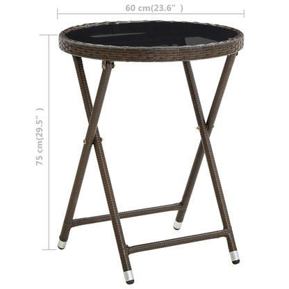 vidaXL Tea Table Brown 60 cm Poly Rattan and Tempered Glass