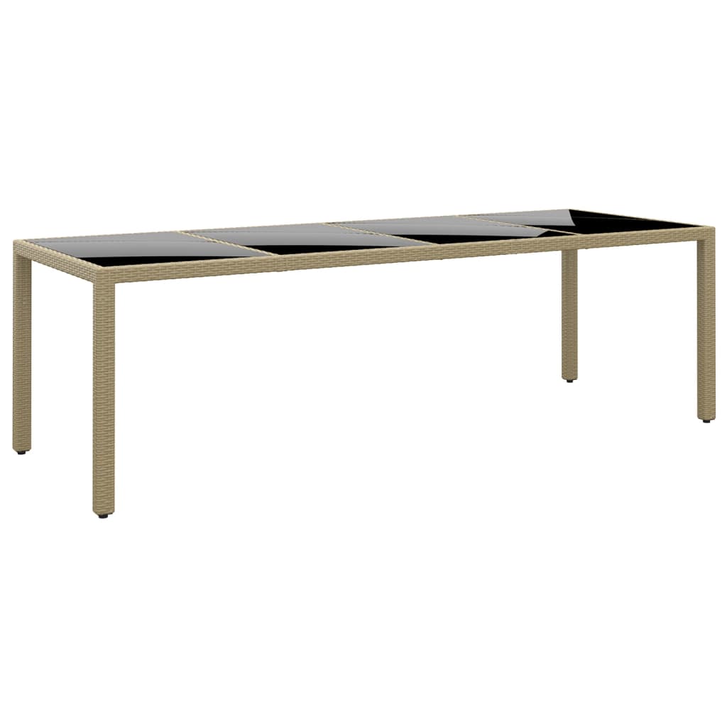 vidaXL Garden Table with Glass Top Beige Poly Rattan