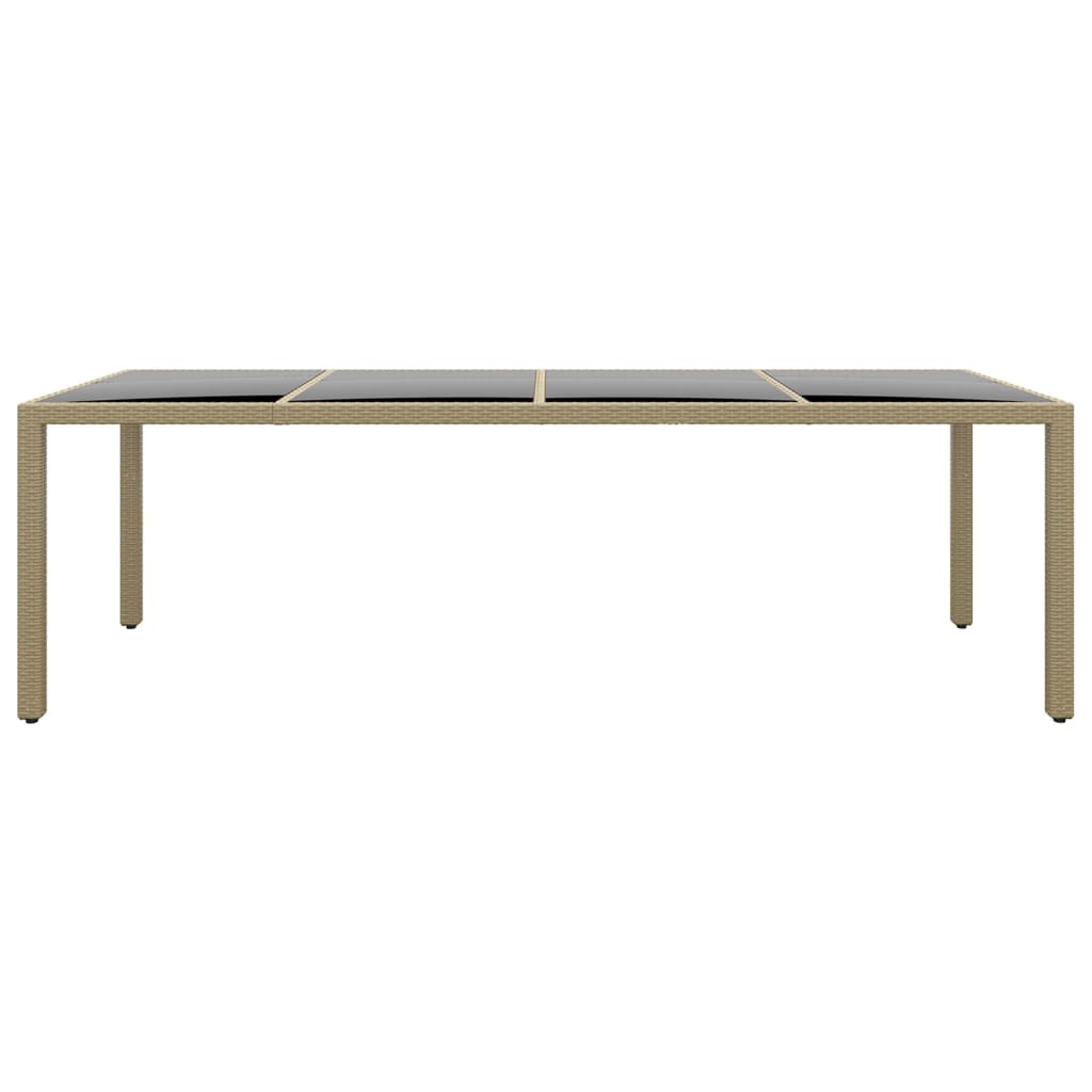 vidaXL Garden Table with Glass Top Beige Poly Rattan