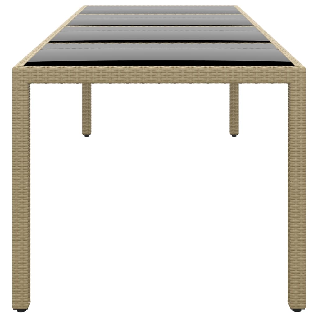 vidaXL Garden Table with Glass Top Beige Poly Rattan