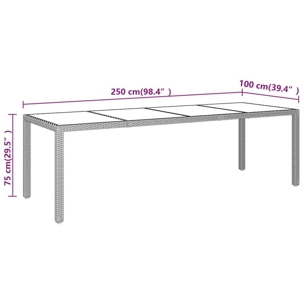 vidaXL Garden Table with Glass Top Beige Poly Rattan