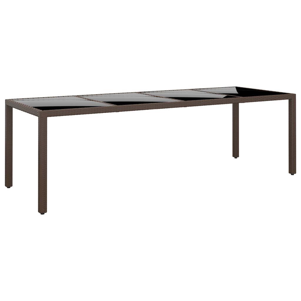 vidaXL Garden Table with Glass Top Brown Poly Rattan