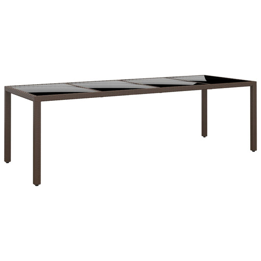 vidaXL Garden Table with Glass Top Brown Poly Rattan