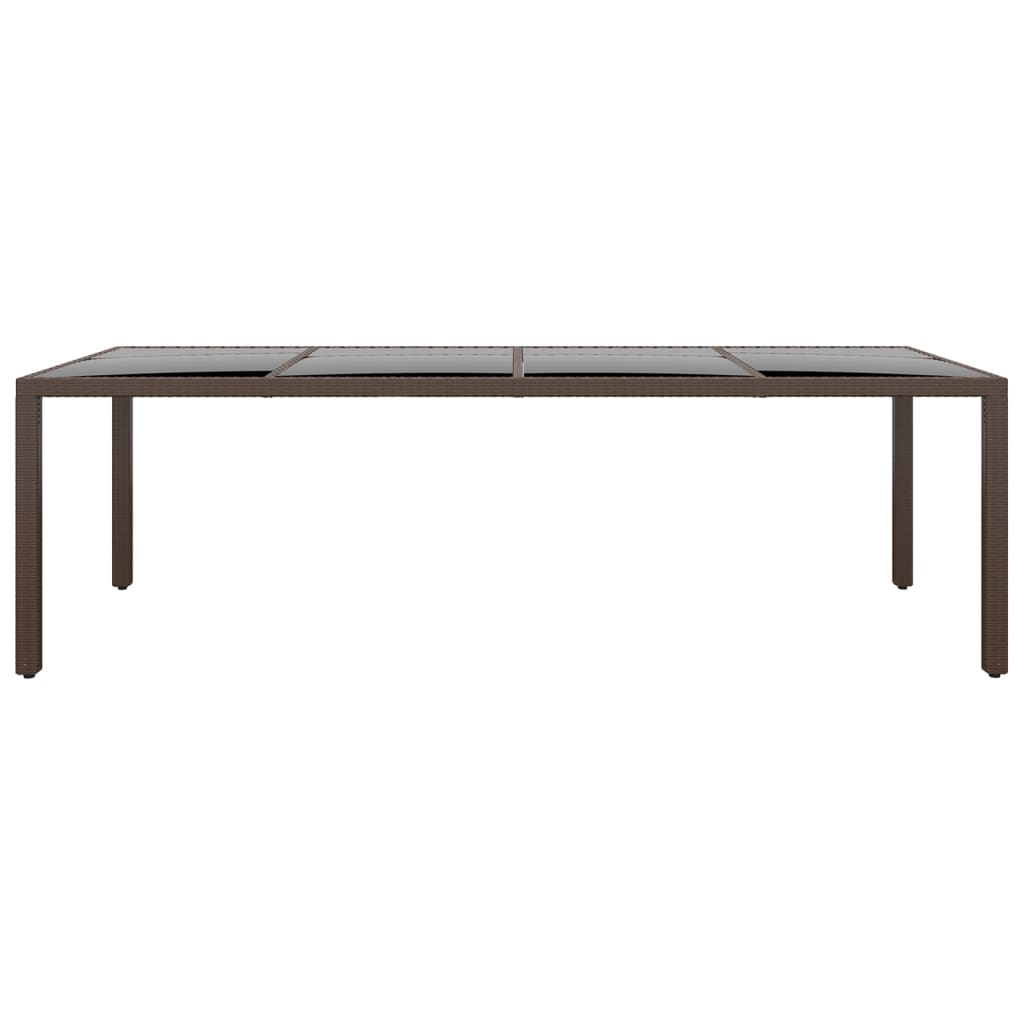 vidaXL Garden Table with Glass Top Brown Poly Rattan