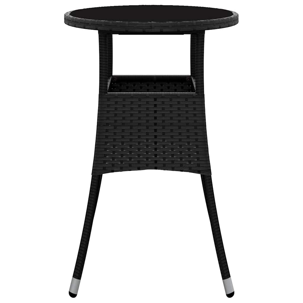 vidaXL Garden Table Ø60x75 cm Tempered Glass and Poly Rattan Black