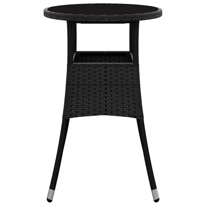 vidaXL Garden Table Ø60x75 cm Tempered Glass and Poly Rattan Black