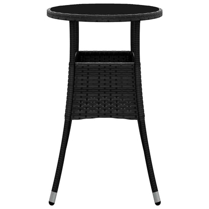 vidaXL Garden Table Ø60x75 cm Tempered Glass and Poly Rattan Black