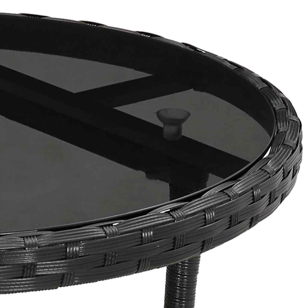 vidaXL Garden Table Ø60x75 cm Tempered Glass and Poly Rattan Black