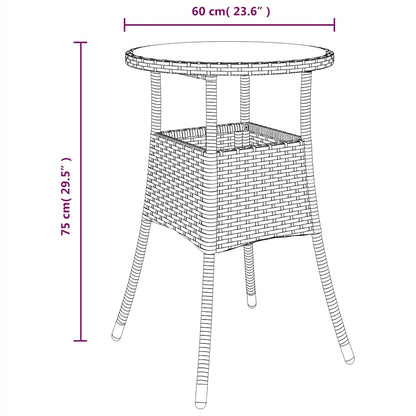 vidaXL Garden Table Ø60x75 cm Tempered Glass and Poly Rattan Black