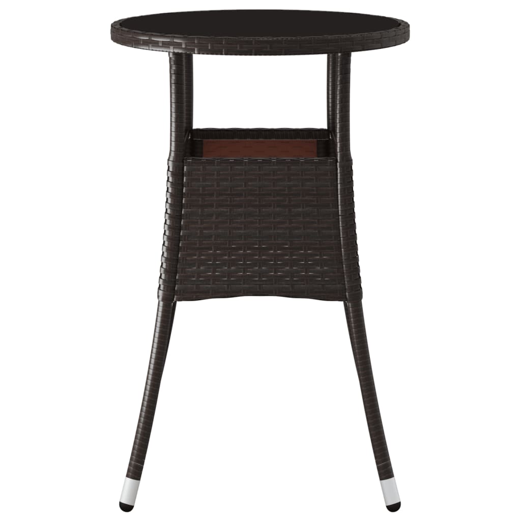 vidaXL Garden Table Ø60x75 cm Tempered Glass and Poly Rattan Brown