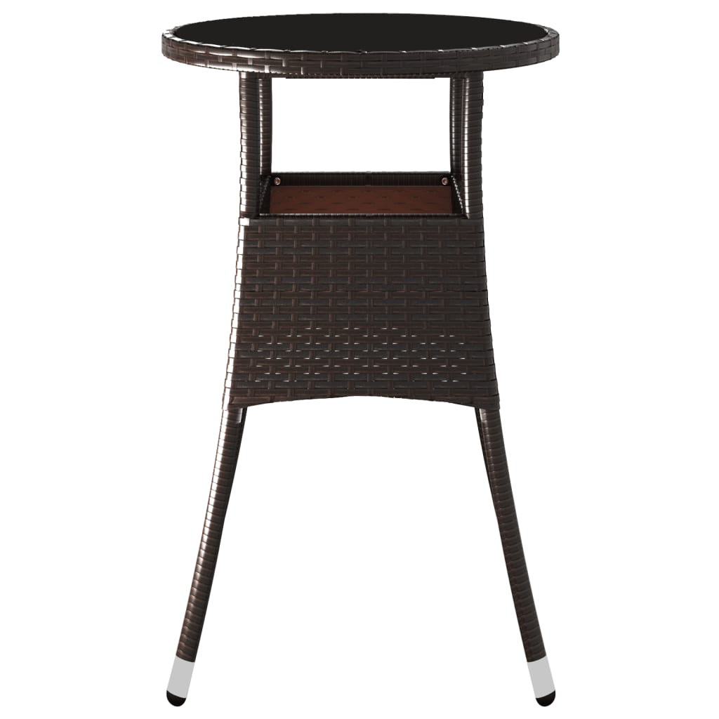 vidaXL Garden Table Ø60x75 cm Tempered Glass and Poly Rattan Brown