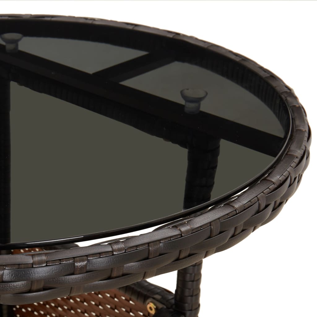vidaXL Garden Table Ø60x75 cm Tempered Glass and Poly Rattan Brown