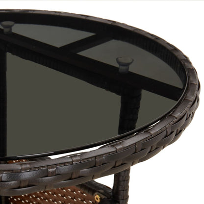 vidaXL Garden Table Ø60x75 cm Tempered Glass and Poly Rattan Brown