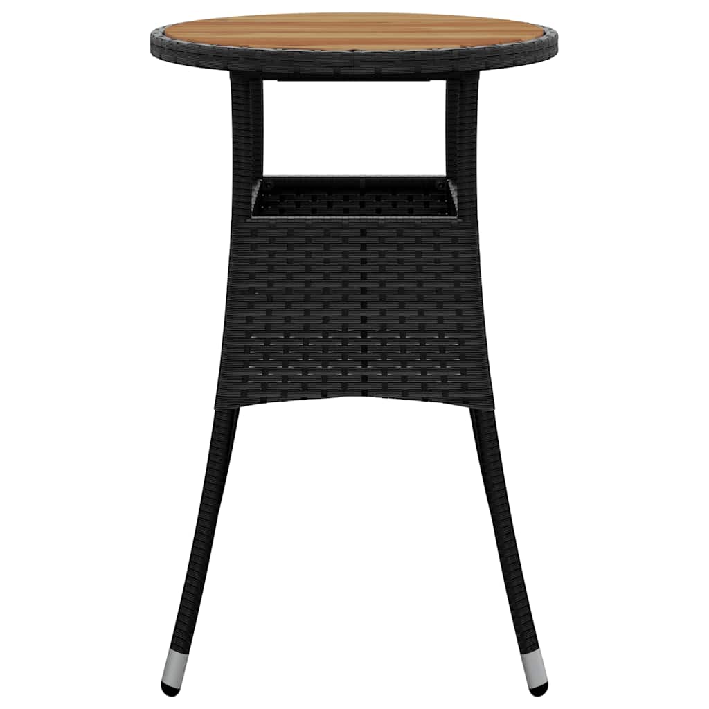 vidaXL Garden Table Ø60x75 cm Acacia Wood and Poly Rattan Black