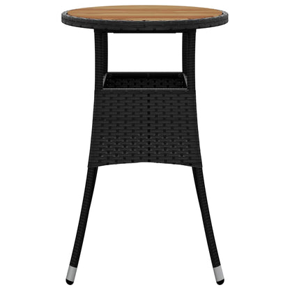 vidaXL Garden Table Ø60x75 cm Acacia Wood and Poly Rattan Black