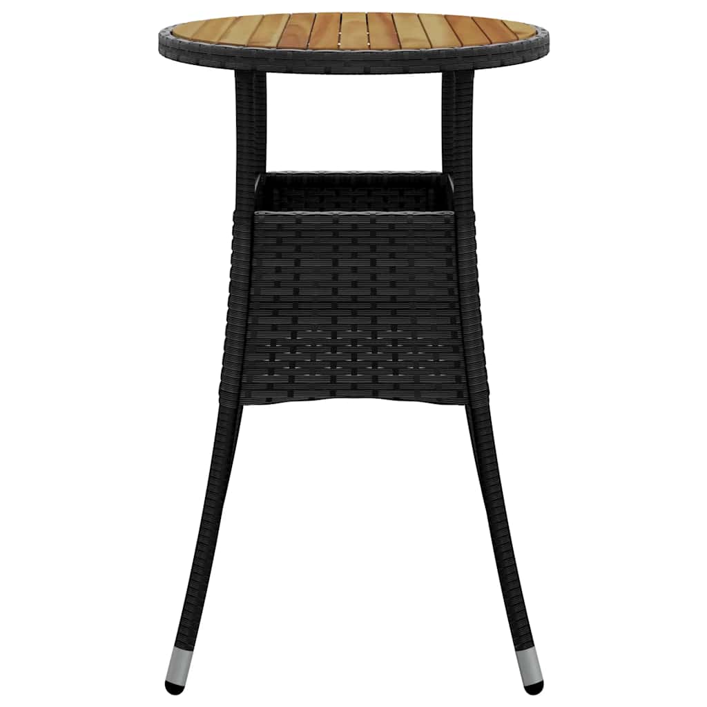 vidaXL Garden Table Ø60x75 cm Acacia Wood and Poly Rattan Black