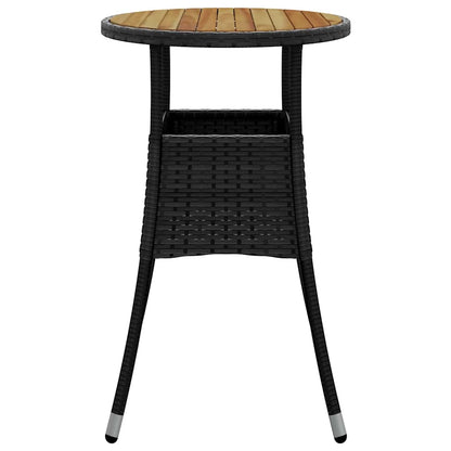 vidaXL Garden Table Ø60x75 cm Acacia Wood and Poly Rattan Black