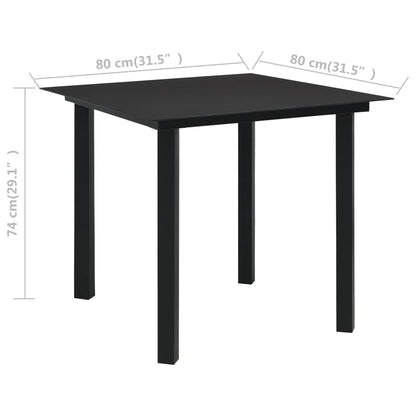 vidaXL Garden Dining Table Black 80x80x74 cm Steel and Glass - 23288