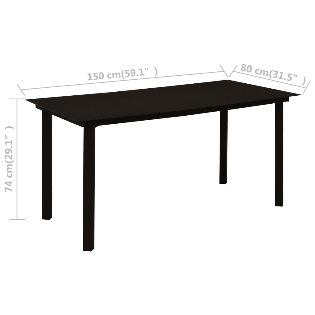 vidaXL Garden Dining Table Black 150x80x74 cm Steel and Glass - 23290