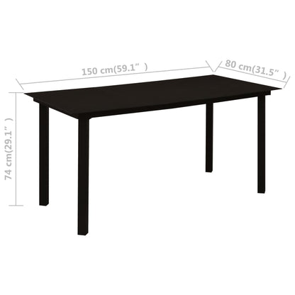 vidaXL Garden Dining Table Black 150x80x74 cm Steel and Glass - 23290