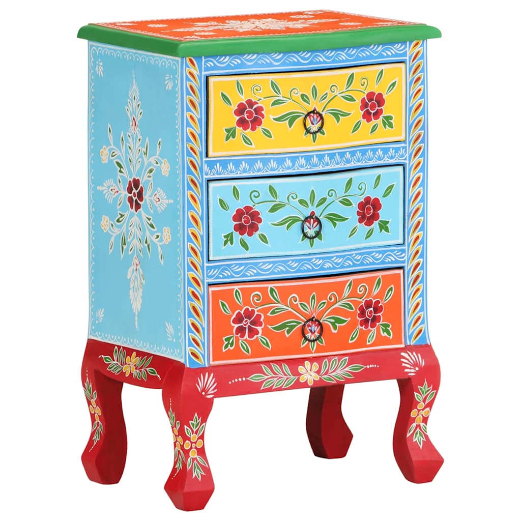 vidaXL Hand Painted Bedside Cabinet 40x30x60 cm Solid Mango Wood - Multicolour