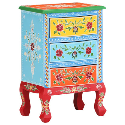 vidaXL Hand Painted Bedside Cabinet 40x30x60 cm Solid Mango Wood - Multicolour