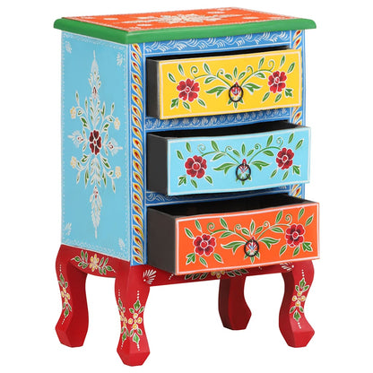 vidaXL Hand Painted Bedside Cabinet 40x30x60 cm Solid Mango Wood - Multicolour