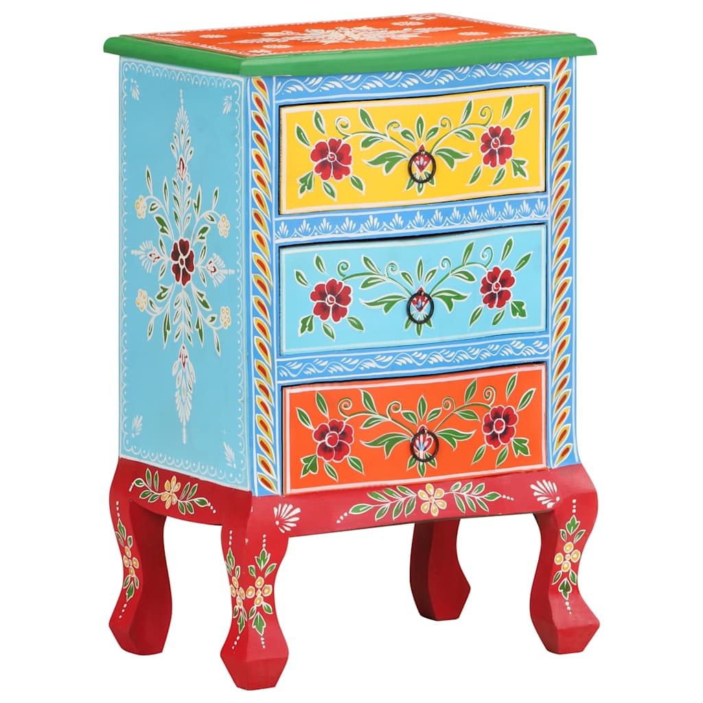 vidaXL Hand Painted Bedside Cabinet 40x30x60 cm Solid Mango Wood - Multicolour