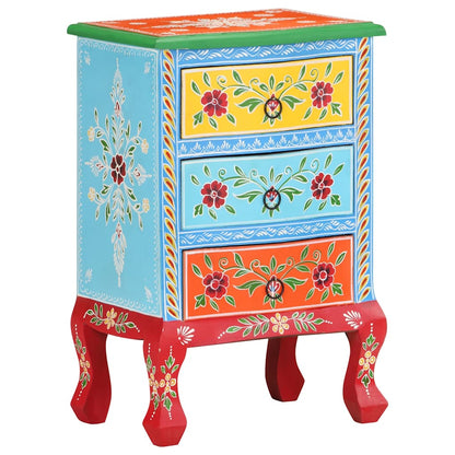 vidaXL Hand Painted Bedside Cabinet 40x30x60 cm Solid Mango Wood - Multicolour