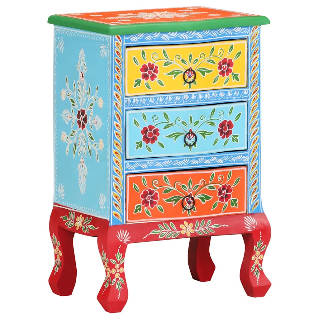 vidaXL Hand Painted Bedside Cabinet 40x30x60 cm Solid Mango Wood - Multicolour