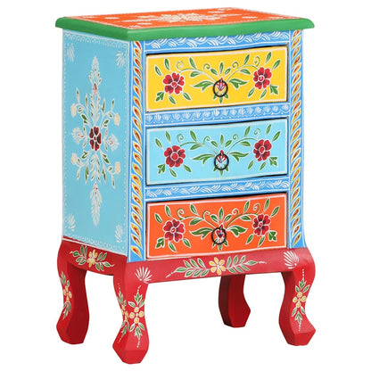 vidaXL Hand Painted Bedside Cabinet 40x30x60 cm Solid Mango Wood - Multicolour