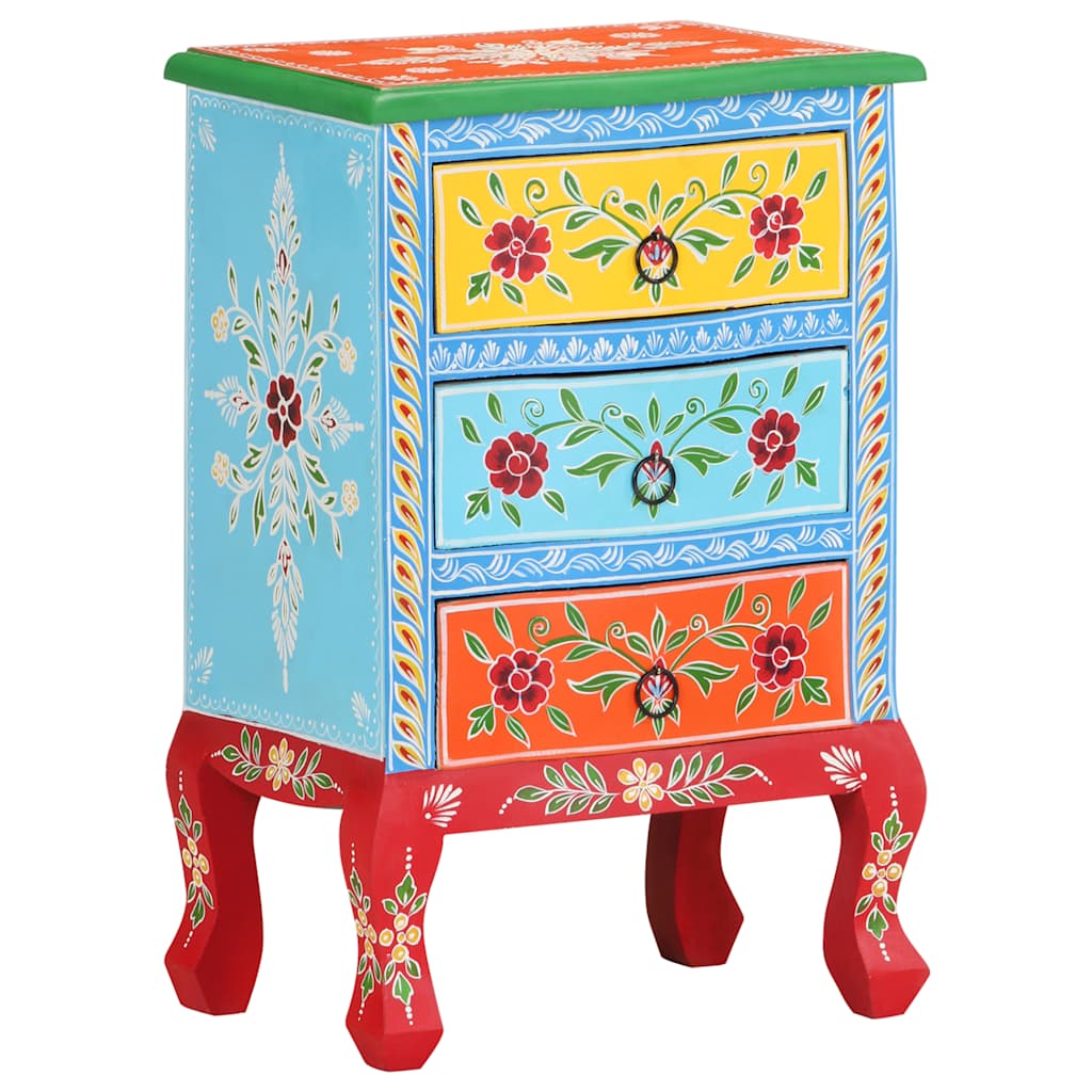 vidaXL Hand Painted Bedside Cabinet 40x30x60 cm Solid Mango Wood - Multicolour
