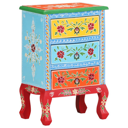 vidaXL Hand Painted Bedside Cabinet 40x30x60 cm Solid Mango Wood - Multicolour