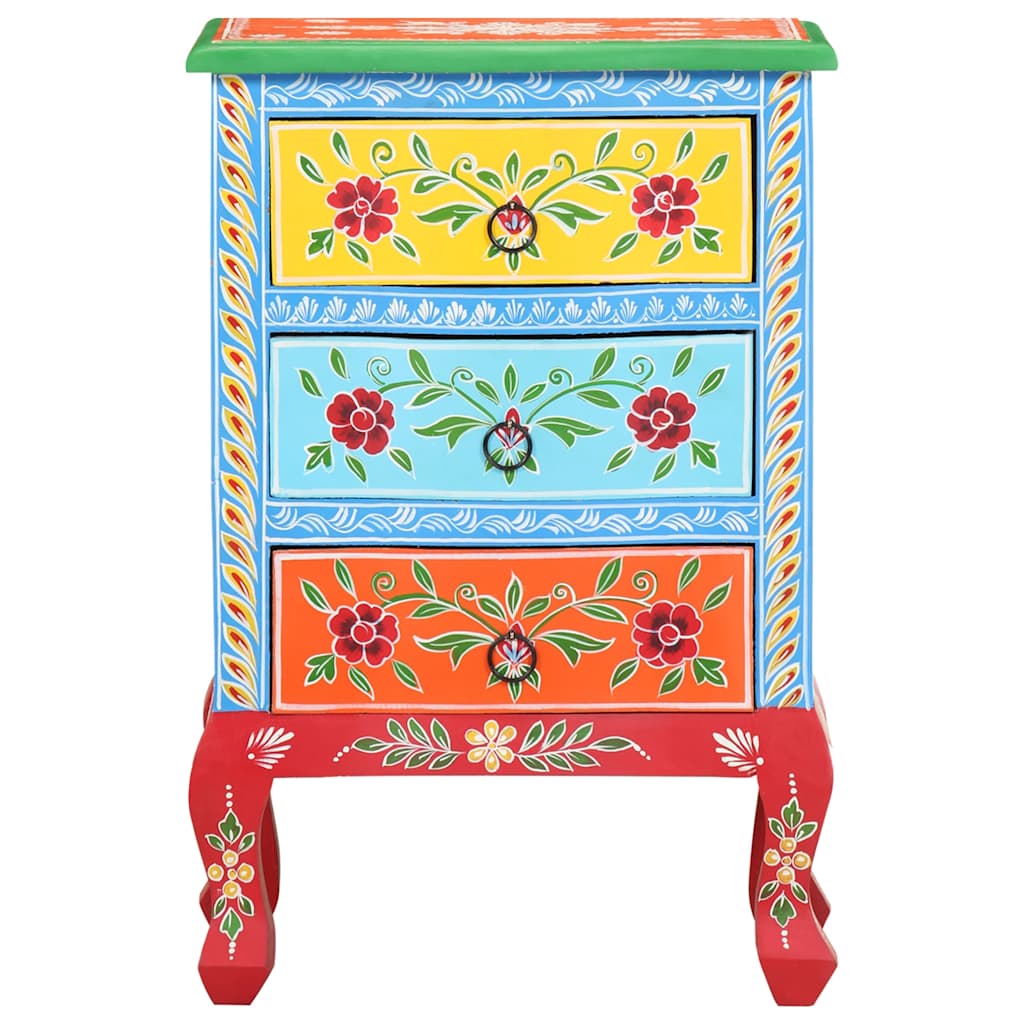 vidaXL Hand Painted Bedside Cabinet 40x30x60 cm Solid Mango Wood - Multicolour