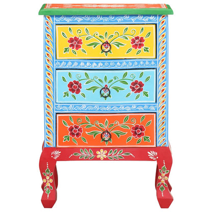 vidaXL Hand Painted Bedside Cabinet 40x30x60 cm Solid Mango Wood - Multicolour