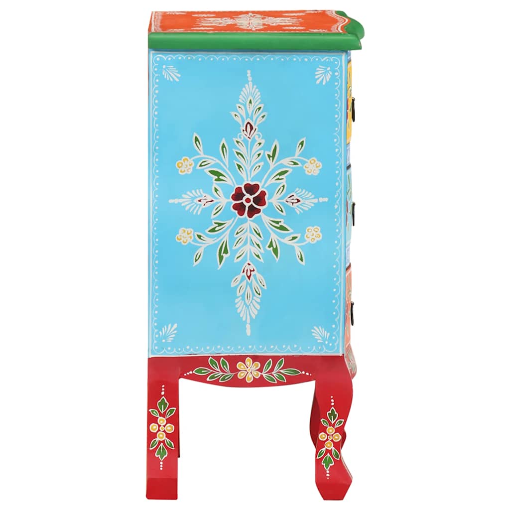 vidaXL Hand Painted Bedside Cabinet 40x30x60 cm Solid Mango Wood - Multicolour