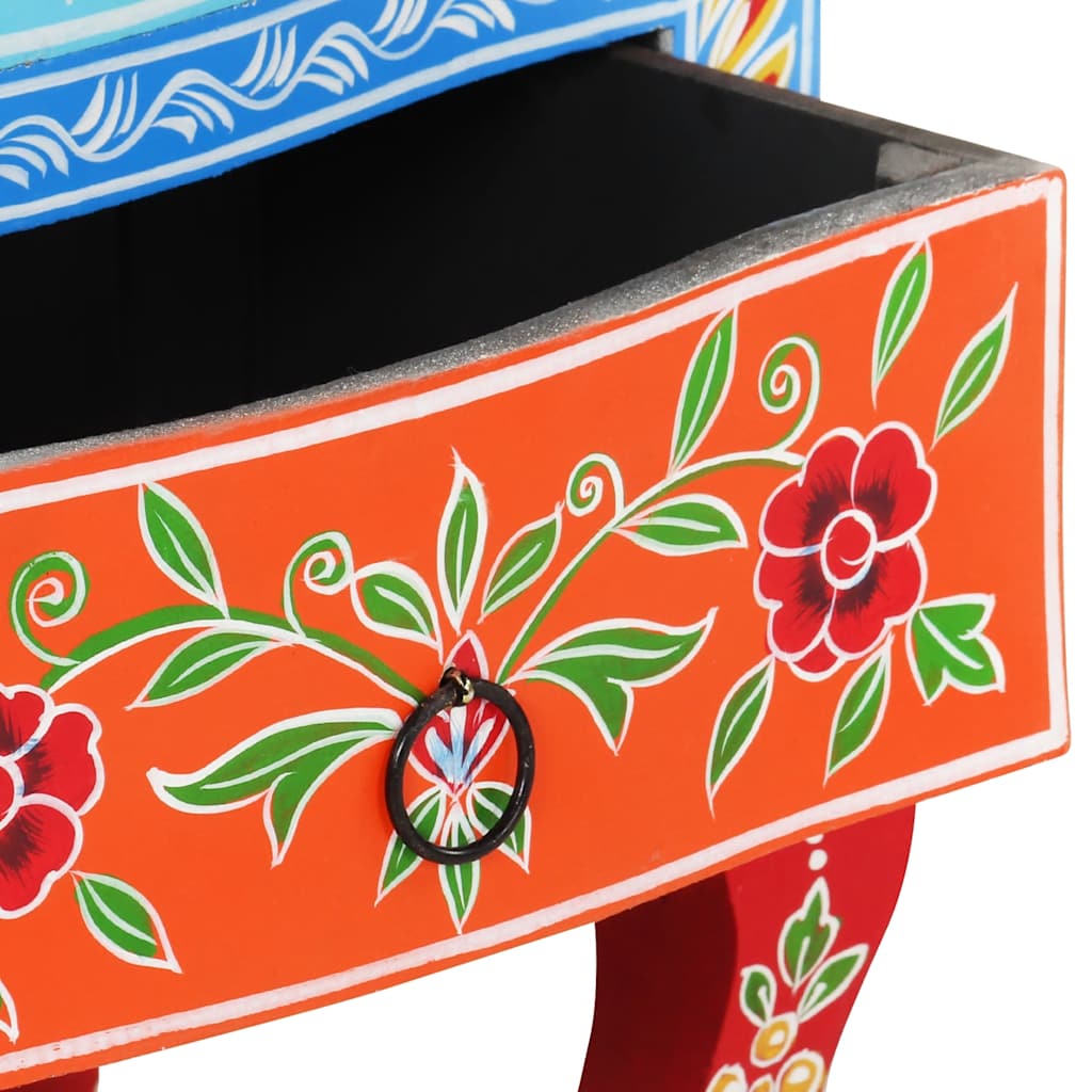 vidaXL Hand Painted Bedside Cabinet 40x30x60 cm Solid Mango Wood - Multicolour