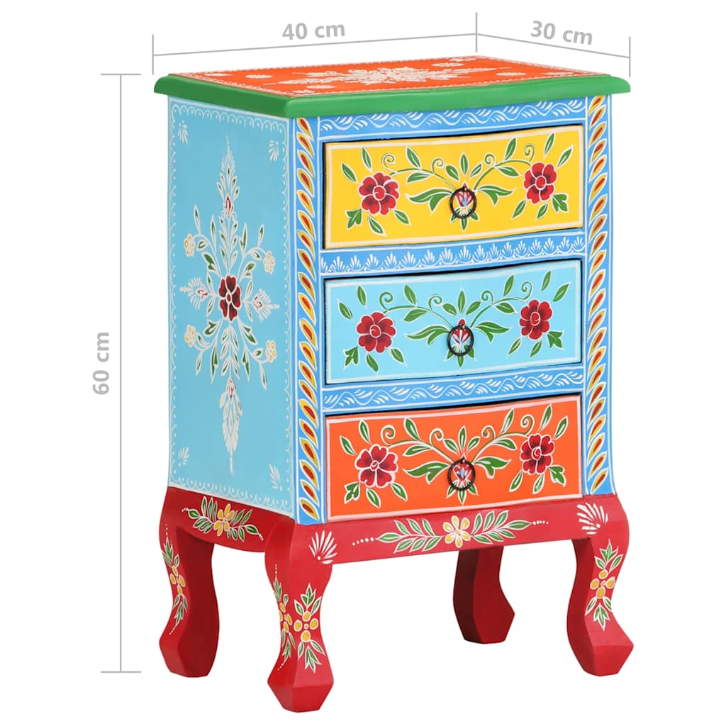 vidaXL Hand Painted Bedside Cabinet 40x30x60 cm Solid Mango Wood - Multicolour