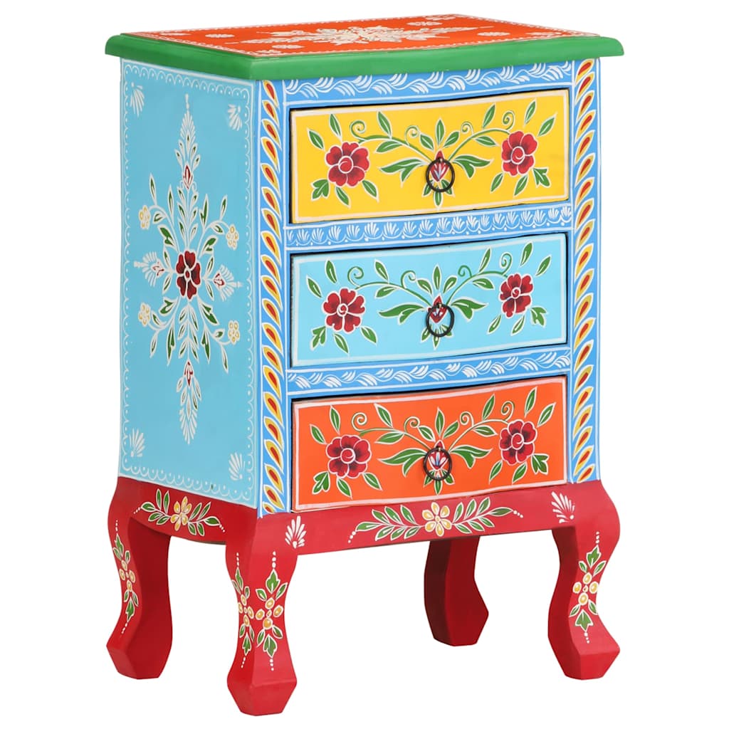 vidaXL Hand Painted Bedside Cabinet 40x30x60 cm Solid Mango Wood - Multicolour