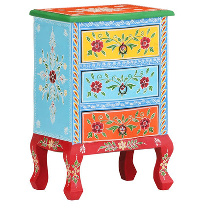 vidaXL Hand Painted Bedside Cabinet 40x30x60 cm Solid Mango Wood - Multicolour