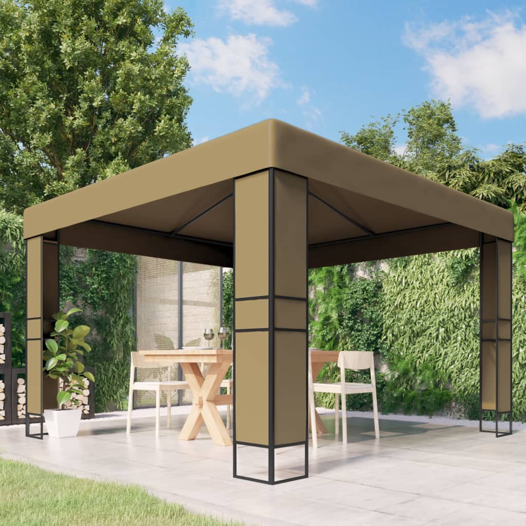 vidaXL Gazebo with Double Roof 3x3x2.7 m Taupe 180 g/m² - 3 x 3 m