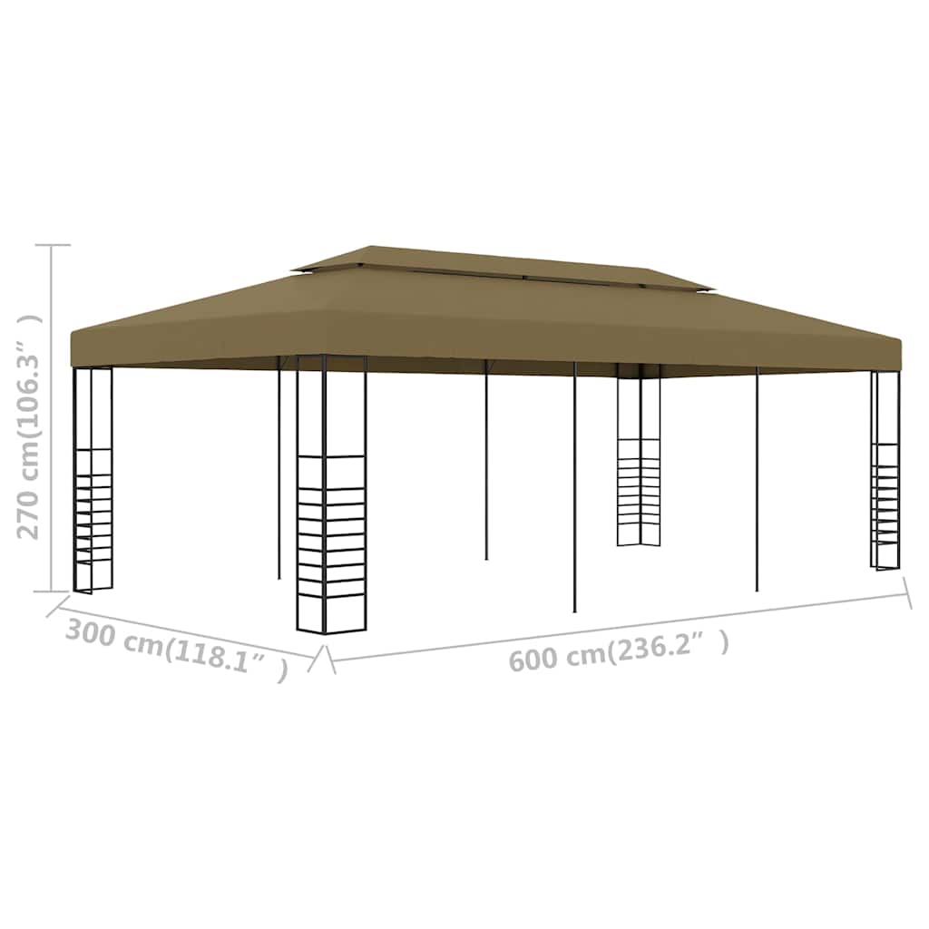 vidaXL Garden Gazebo 6x3x2.7 m Taupe 180 g/m² - 3 x 6 m