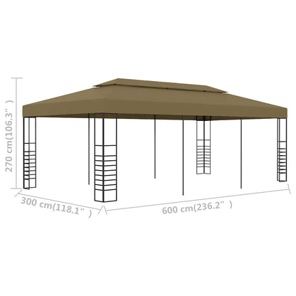 vidaXL Garden Gazebo 6x3x2.7 m Taupe 180 g/m² - 3 x 6 m