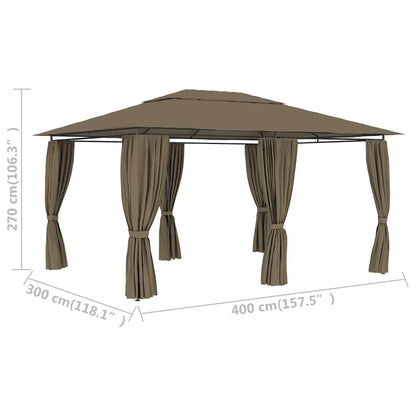 vidaXL Garden Marquee with Curtains 4x3 m Taupe 180 g/m²