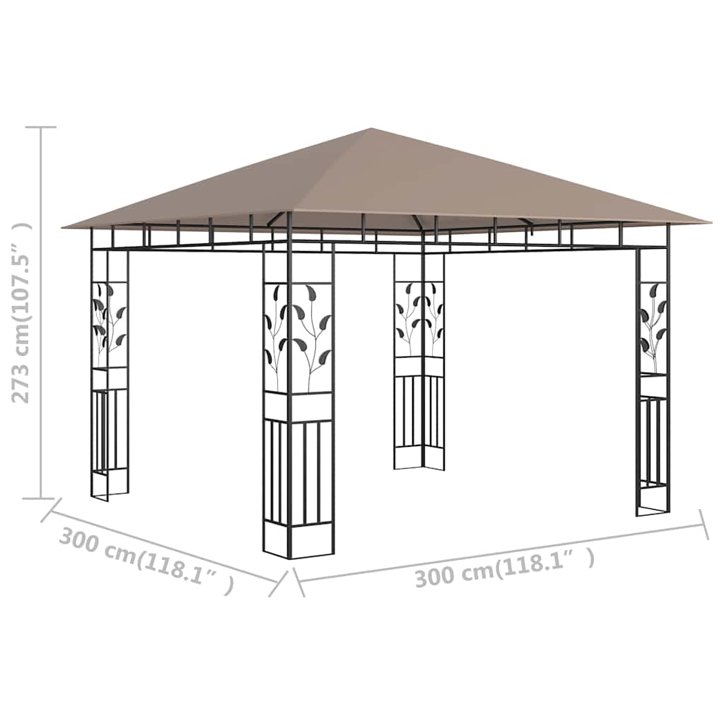 vidaXL Gazebo with Mosquito Net 3x3x2.73 m Taupe 180 g/m² - 3 x 3 x 2.73 m