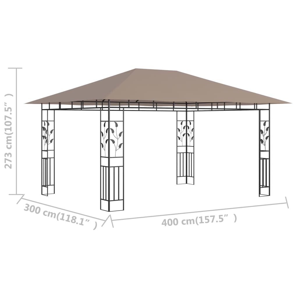 vidaXL Gazebo with Mosquito Net 4x3x2.73 m Taupe 180 g/m² - 4 x 3 x 2.73 m