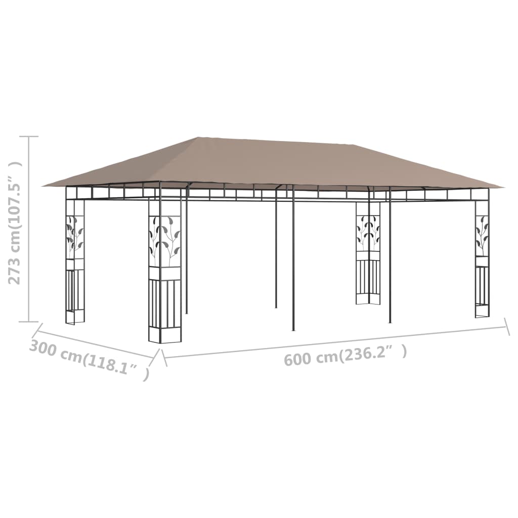 vidaXL Gazebo with Mosquito Net 6x3x2.73 m Taupe 180 g/m² - 6 x 3 x 2.73 m