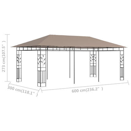 vidaXL Gazebo with Mosquito Net 6x3x2.73 m Taupe 180 g/m² - 6 x 3 x 2.73 m